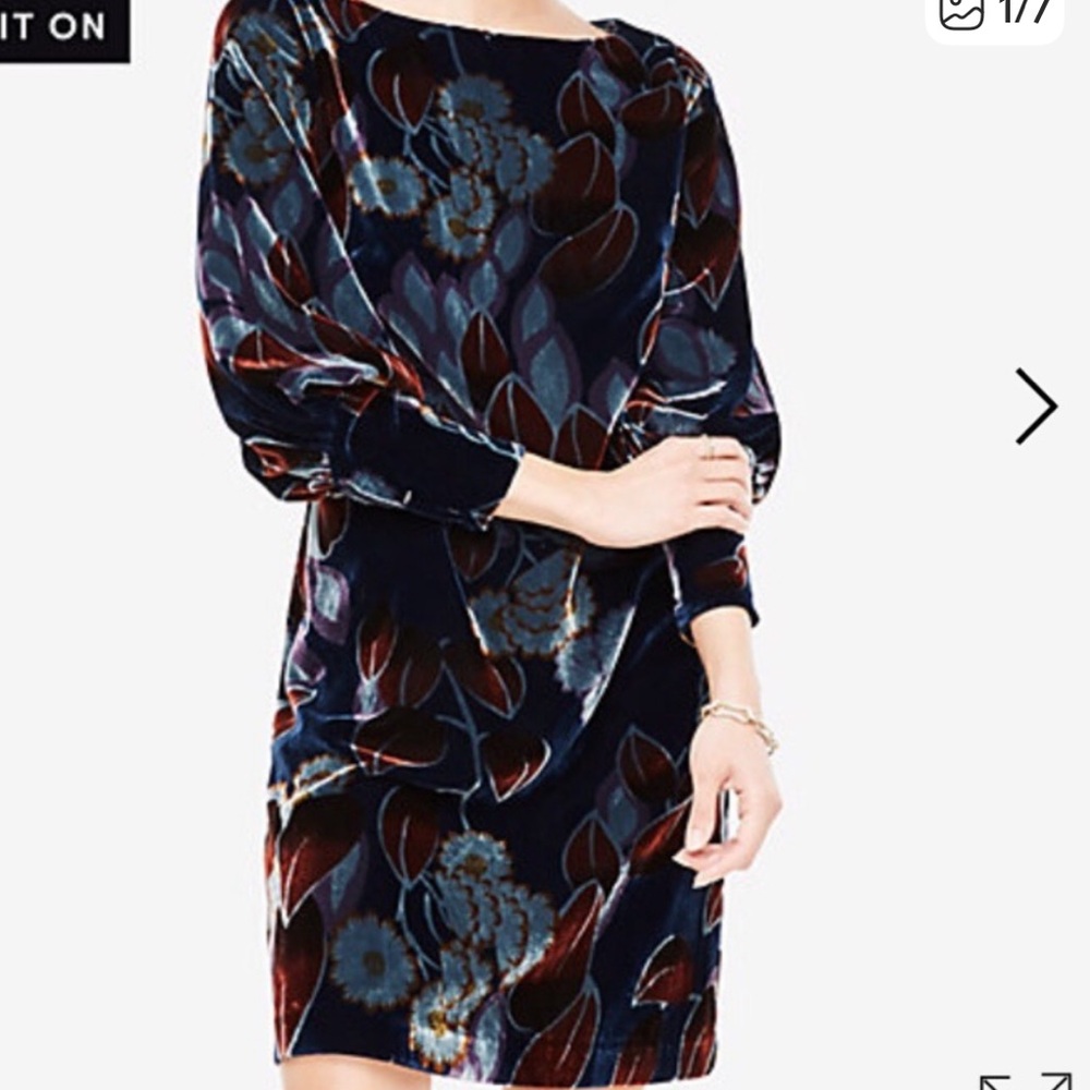 NWT STUNNING Ann Taylor Long Sleeve Blues & Burgundy Floral Velvet Shift Dress! - Picture 8 of 12